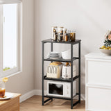 GEORIS Printer Stand Holder 4 Tier - Heavy Duty Metal Shelving Unit for Printer Shelf Office Organizer, Industrial Printer Side Table with Wood Desk for Scanner Fax Machine, Black GEORIS