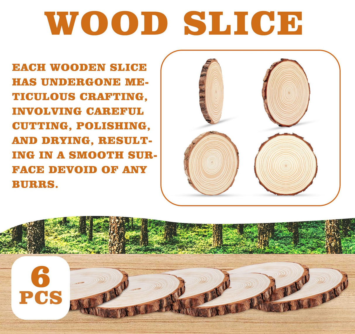 Timburst 7-8 inch Unfinished Wood Slices, 6 Pcs Natural Wood Centerpieces for Tables, Wood Slice with Bark, Rustic Wood Circles for Crafts Arts Party Christmas Decorations Wedding Centerpiece Timburst