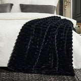 Cozy Bliss Faux Fur Throw Blanket for Couch, Cozy Warm Plush Striped Blanket for Sofa Bedroom Living Room, 50 * 60 Inches Black Cozy Bliss