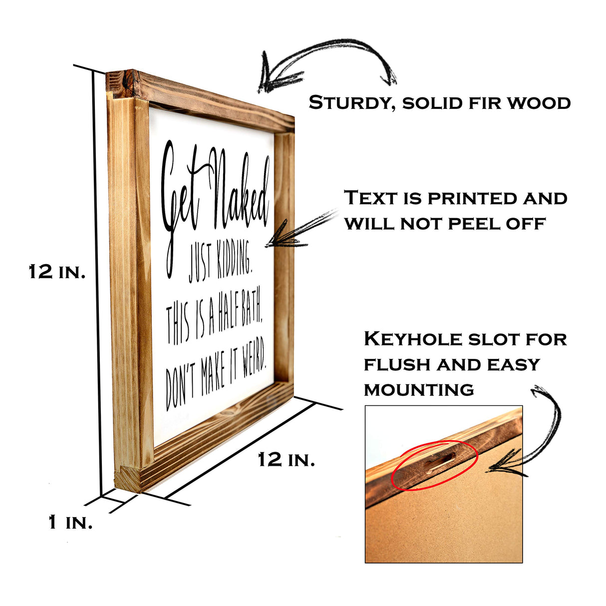 Get Naked Sign For Bathroom Decor Wall 12x12 Inch - Rustic Bathroom Get Naked Just Kidding This is a Half Bath, Bathroom Signs Decor Farmhouse MAINEVENT