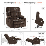 MCombo Oversized Power Lift Recliner Chair for Elderly, Dual Motor Lift Chair with Heat and Massage, Lay Flat Lift Chair for Big and Tall, Cup Holders, Fabric R7891 (Oversize, Mocha) MCombo
