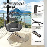 Kullavik Outdoor Hanging Egg Chair with Stand,Indoor Swinging Chair Patio Wicker Hammock Egg Chair with Thicken Padded Cushions,Indoor 350lbs Capacity forBalcony Living Room Bedroom(Grey) Kullavik