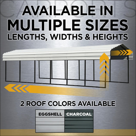 Arrow Carports Galvanized Steel Carport, with 1-Sided Enclosure, Compact Car Metal Carport Kit, 20' x 24' x 7', Charcoal Arrow