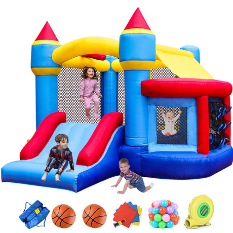 RETRO JUMP Inflatable Bounce House, Bouncy House for Kids Outdoor, Inflatable Kids Bounce House with Jumping Ball Pit & Basketball Hoop, Ocean Balls, Blower, Patch Kits, Stakes, Carrying Bag RETRO JUMP