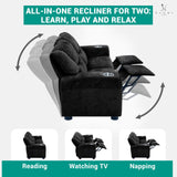 Naomi Home Suri Kids Recliner Loveseat with Cup Holders & Footrests, Black Chenille - Cozy 2-Seater Lounge for Children Naomi Home