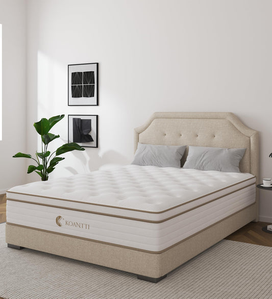 KOANTTI Queen Mattress,12 Inch Memory Foam Hybrid Mattresses in a Box with Individual Pocket Spring,for Pressure Relief & Motion Isolation Queen Size Mattress,CertiPUR-US.