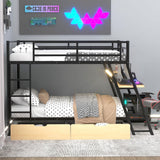 Harper & Bright Designs Metal Full Over Full Bunk Bed with Built-in Desk, Light and 2 Drawers, Industrial Bunkbeds with Ladder and Full-Length Guardrail, Noise Free, No Boxing Spring Needed, Black Harper & Bright Designs