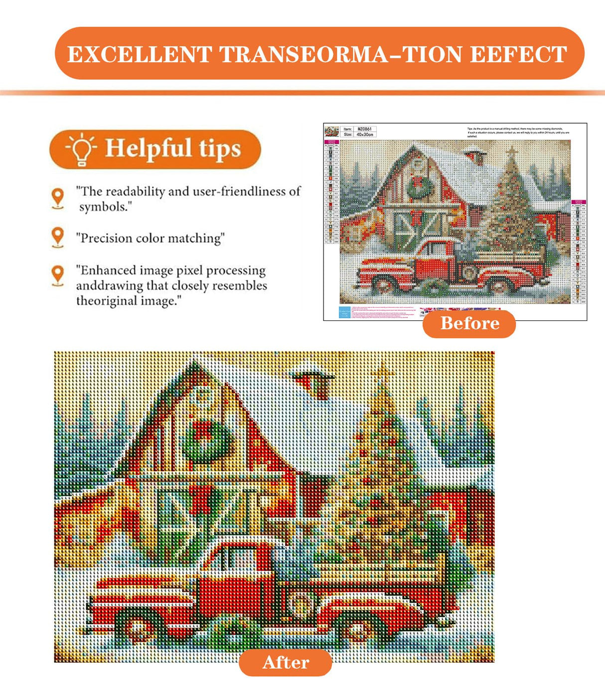 igoodom Diamond Art Kits for Adults, Christmas Diamond Painting Kit, Full Drill Round Christmas Red Truck Diamond Art Kits, DIY Gem Art and Crafts for Home Wall Decor Gift 16x12inch igoodom