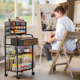 Homsorout Art cart, 3 Tier Rolling Cart - Utility Cart with Storage Drawer and Wheels, Versatile Art & Craft Organizer for Home, Office, or Studio Ideal for Storing Brushes, Paints （Brown） Homsorout