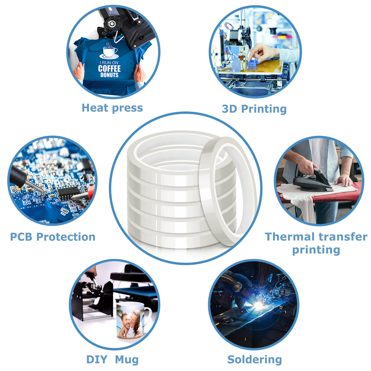 MS WGO High Temperature Tape Heat Tape Heat Resistant Tape Heat Transfer Tape Heat Tape for Sublimation No Residue 10mm X 33m 108ft (Transparent-6 Roll) MS WGO