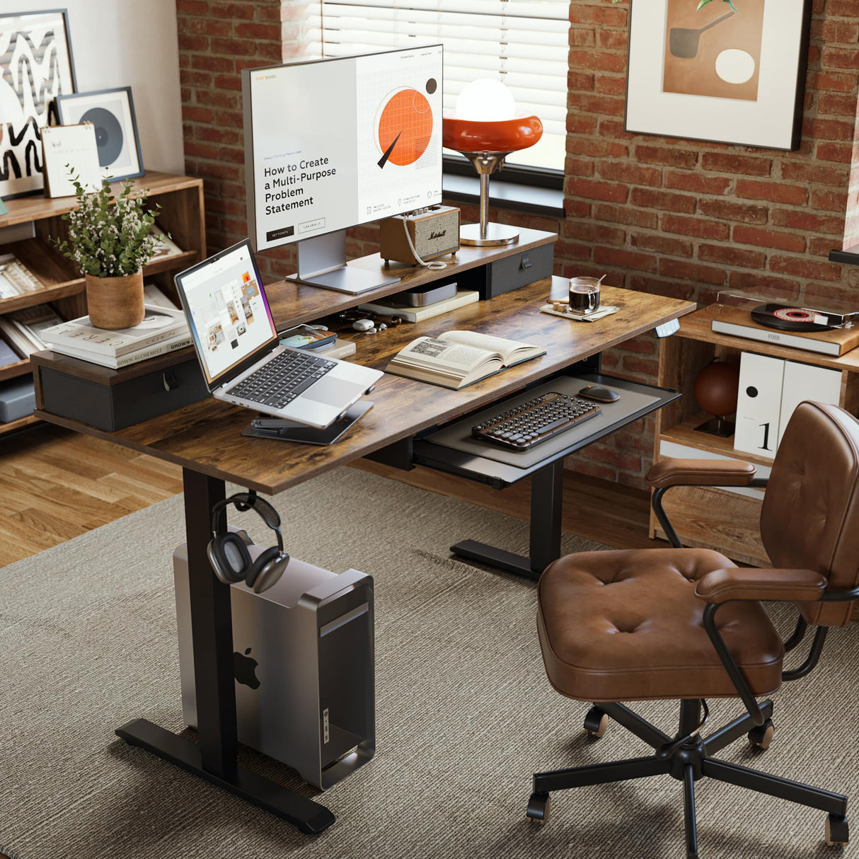 Agilestic Electric Standing Desk with 2 Drawers and Keyboard Tray, 48 x 24 Inches Ergonomic Adjustable Height Desk with Storage, Sit Stand Computer Workstation, Rustic Brown Agilestic