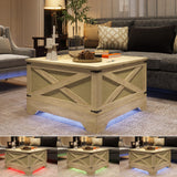 HAIOOU Farmhouse Coffee Table with Storage,Square Lift Top Coffee Table for Living Room with LED Light,Small Rustic Center Table for Small Space Bedroom Home Office(Natural,Rattan) HAIOOU