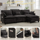 SAMERY Modular Sectional Sofa, 113" L Shaped Couch Set for Living Room Comfy Cloud Couch with Movable Ottoman, Extra Deep Seat Sofa Sleeper with 5 Pillows, Black Chenille 3-Seater Sofa SAMERY