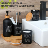 ALPIRIRAL Matte Black Bathroom Accessories Set, 5 Pcs Glass Bathroom Accessory Set with Bamboo Tray, Soap Dispenser and Toothbrush Holder Set, Qtip Holder Set, Farmhouse Boho Bathroom Set Complete ALPIRIRAL