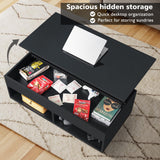 LED Coffee Table for Living Room Lift Top Coffee Tables with Storage Morden High Gloss 4 Tiers Black Tea Table Center Tables Sofa Hidden Compartment & 2 Open Shelve HOMMPA
