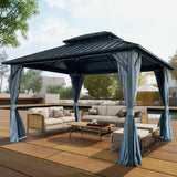Zolyndo 10x12ft Outdoor Hardtop Gazebo with Netting and Curtains, Heavy-Duty Galvanized Aluminum Frame Gazebo with 2-Tier Waterproof Metal Roof for Patio, Backyard, Deck and Lawns, Black Zolyndo