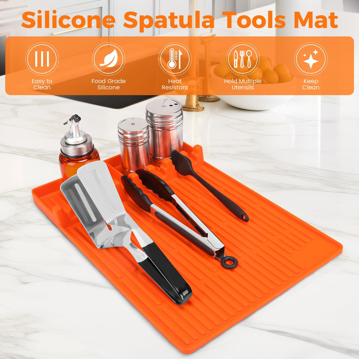 Silicone Grill Mat Compatible with Blackstone - Heat Resistant Silicone Grill Tools Mat with Drip Pad - Blackstone Griddle Accessories for Kitchen, Cooking, Countertop Silicone Spatula Mat (Orange) WoodArtSupply