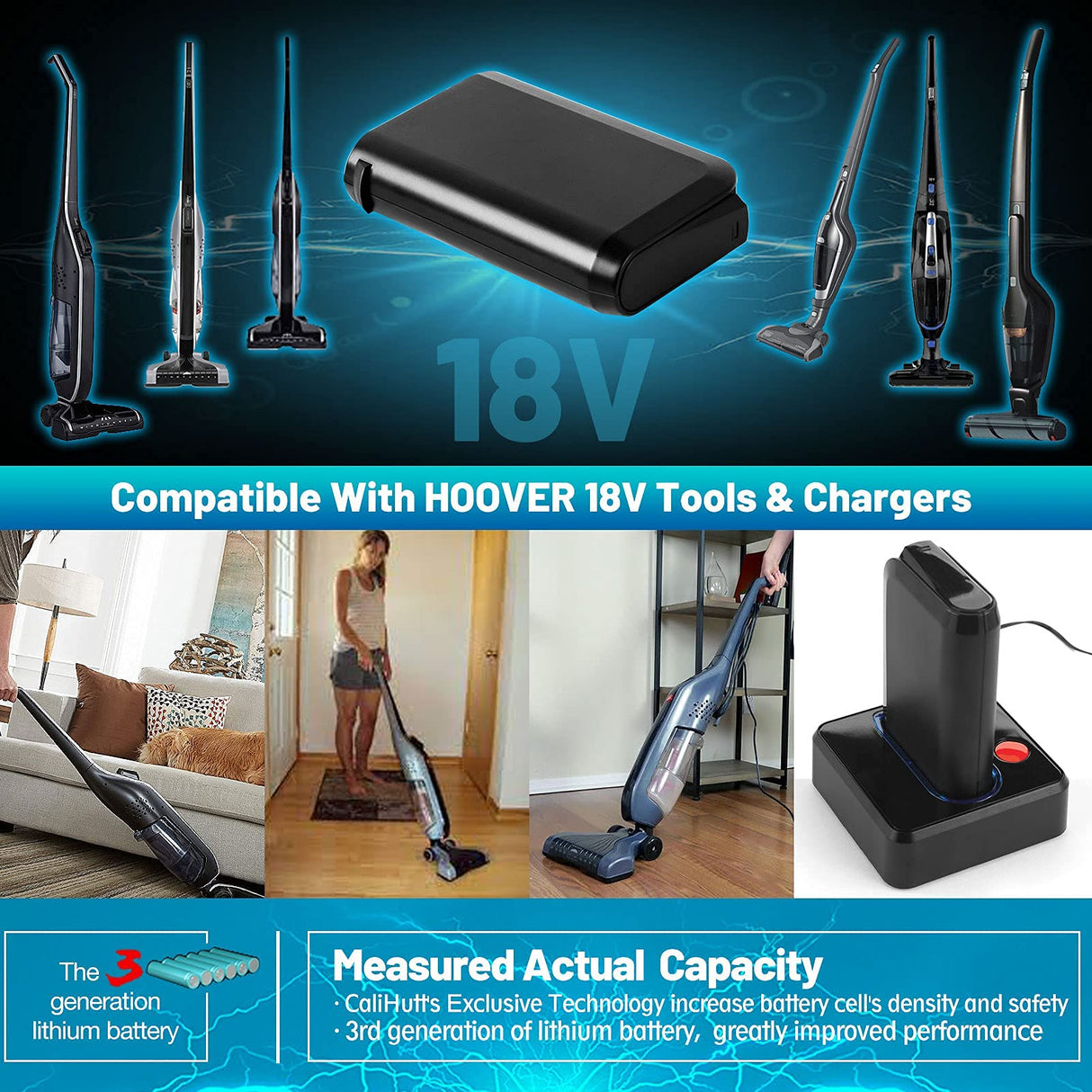 CaliHutt 【Upgrade Li-ion】 18V 3.0Ah Lithium-ion Battery Replacement for Hoover Linx 18V Battery BH50000 302723001 BH50015 BH50010 BH50020 Cordless Stick Vacuum CaliHutt