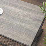 LVB Gray Coffee Table, Farmhouse Wood Metal Center Table with Storage for Living Room, Industrial Wooden 2 Tier Rectangle Cocktail Tea Table with Mesh Shelf for Office Bedroom, 47 inch, Light Grey Oak LVB