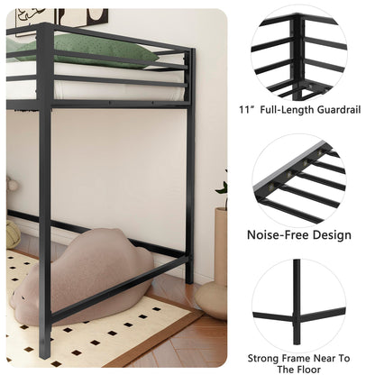 Twin Size Low Loft Bed for Kids,Metal Loft Bed Frame for Boys Girls,Kids Loft Bed Twin Size,Junior Low Loft Bed, Black