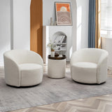 KINWELL 34" W Swivel Barrel Chair Set of 2, Mid Century Modern Round Upholstered Boucle Swivel Accent Chairs, No Assembly Sofa Chair for Living Room Bedroom Reading, Cream KINWELL