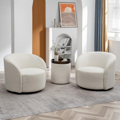 KINWELL 34" W Swivel Barrel Chair Set of 2, Mid Century Modern Round Upholstered Boucle Swivel Accent Chairs, No Assembly Sofa Chair for Living Room Bedroom Reading, Cream