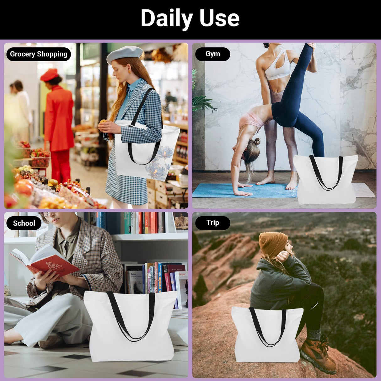 Segarty Sublimation Tote, 10 pack Large White Reusable Women Grocery Bag Blanks with Handle Blank DIY Heat Transfer Canvas Bag with Zipper bulk for Decorating Crafting Gift Travel 12oz Segarty