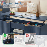 LEYAOYAO 48" Fluted Lift Top Coffee Table with Hidden Storage & Adjustable Shelves, Lifting Tabletop Large Rectangular Coffee Tables, Mid Century Modern Wood Center Table for Living Room, Nave Blue LEYAOYAO