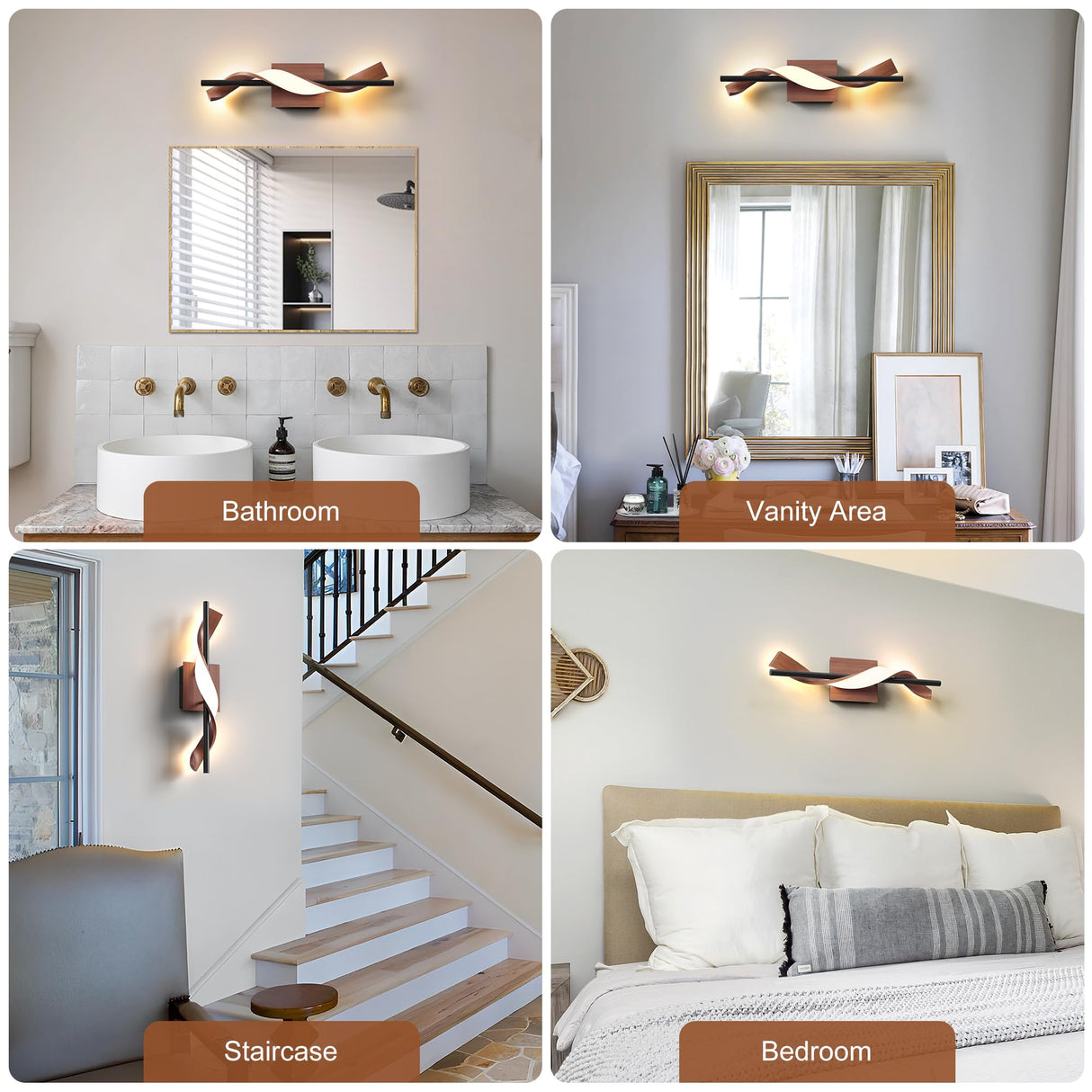 Lawyettle Farmhouse LED Wall Sconce, 3000K Dimmable LED Bathroom Light Fixture, 17.9" Vanity Light Over Mirror, Wood Indoor Wall Lamp for Bedroom, Living Room Lawyettle