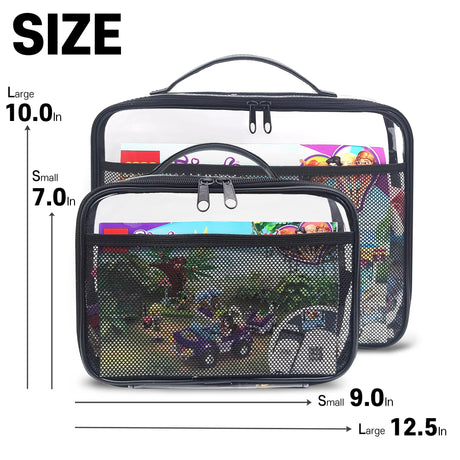 holay 4 Packs PVC Zippered Blocks Set, Toy, Clay, Board game Storage Organizer Case (Name Tag, Manual Pocket) (Black, Large) holay