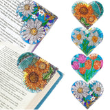 LINGFANG 4 Pcs Diamond Painting Bookmark, DIY Corner Book Makers for Adults Book Lovers, Diamond Dot Art Beginners, Small Diamond Art Kits, Paint by Art Crafts Gift for Women Girls (Heart Flower) LINGFANG