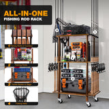 Ghosthorn Fishing Rod Holders for Garage Fishing Pole Rack Hold up to 10 Rods Fishing Pole Holders Wooden Organizer Fishing Rod Rack car Fishing Gear Storage Equipment (3 Tier) Ghosthorn