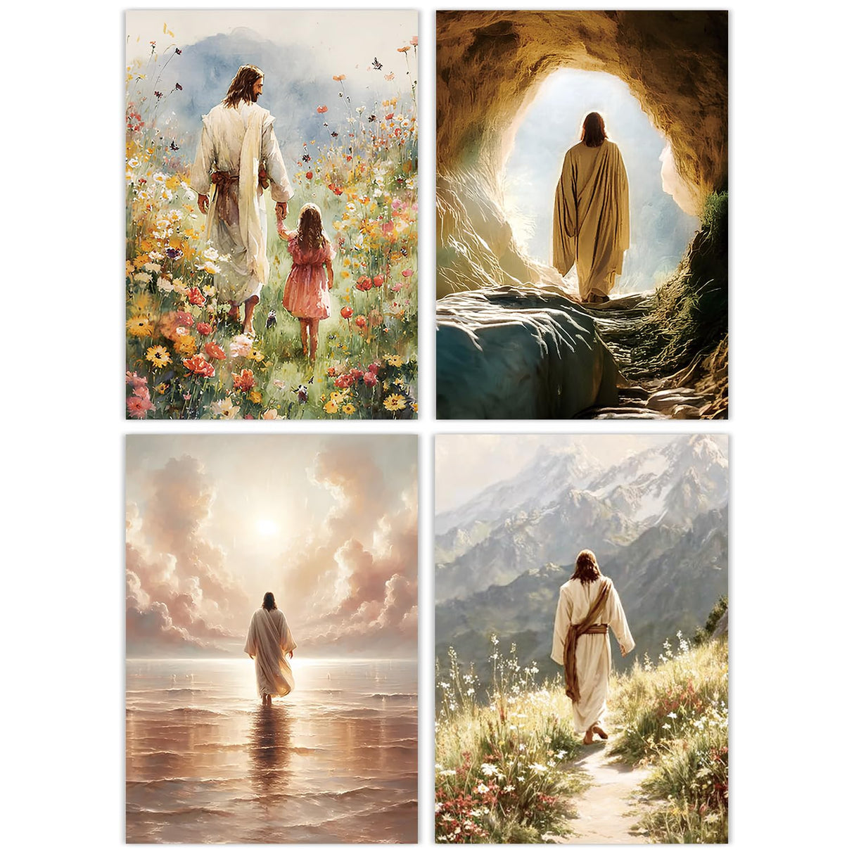 Sitsink Jesus Diamond Art Kits for Adults - Full Drill Jesus Walking on Ocean Beach Christian Diamond Painting, 5D Gem Art Canvas Set Religious Christ Holiday Gifts for Women (4 Sheets) Sitsink