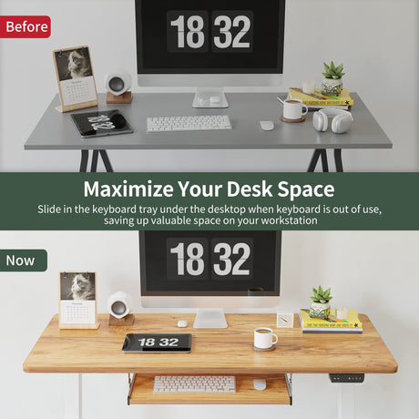 FEZIBO Standing Desk with Keyboard Tray, 55 × 24 Inches Electric Height Adjustable Desk, Sit Stand Up Desk, Computer Office Desk, Light Rustic FEZIBO