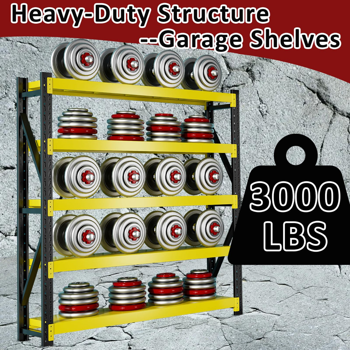 CBCNWR 3000LBS Heavy-Duty Garage Shelving, 59" W Metal Shelves, 4-Tier Adjustable Garage Shelving Units, Storage Racks for Warehouse, Workshop CBCNWR