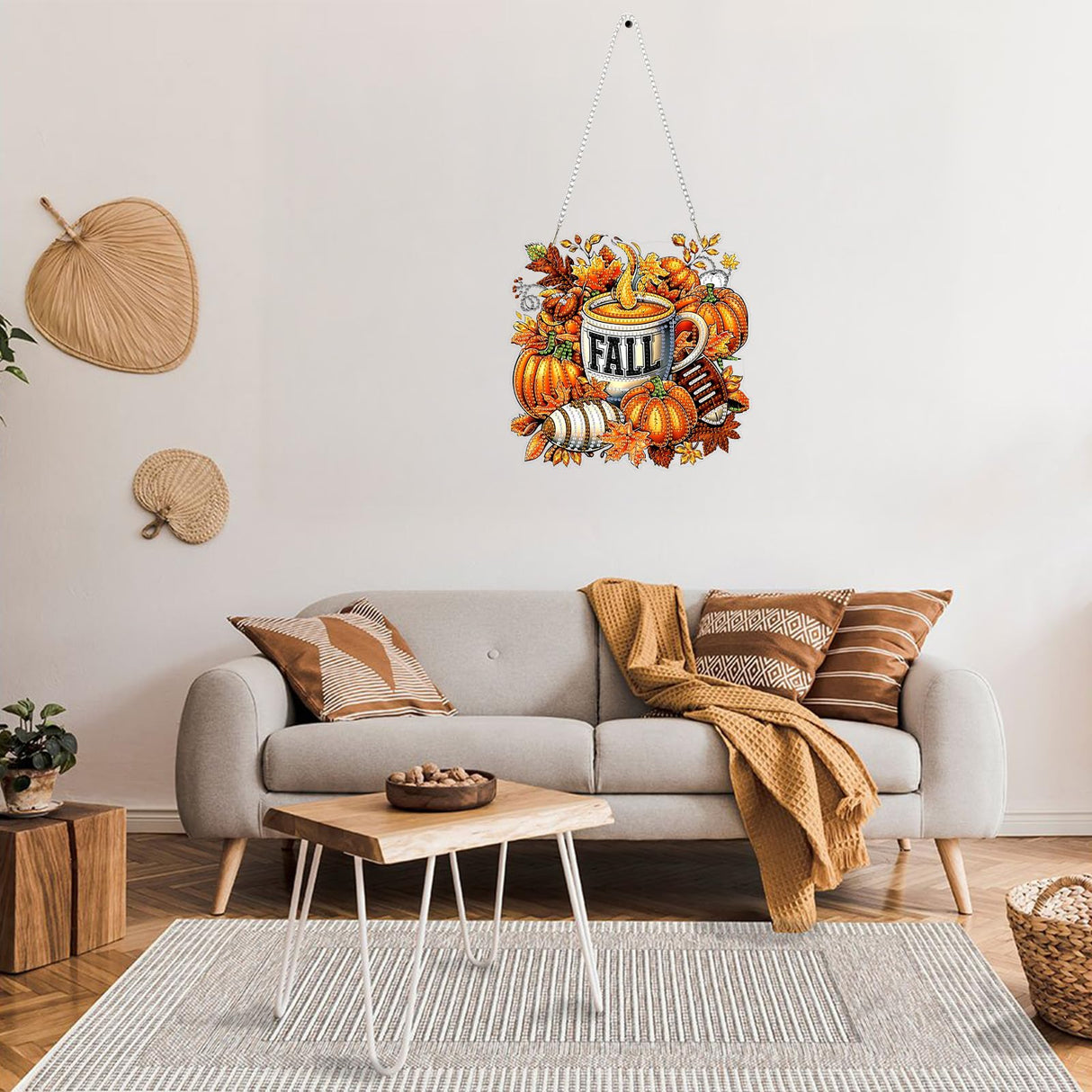 DOMROM Fall Diamond Art Hanging Pendant, DIY Pumpkin Diamond Art Painting Window Pendants, Special Shaped Rhinestone, Gem Art Suncatchers Painting Window Ornament for Home Garden Wall Decor DOMROM