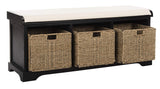 SAFAVIEH Black American Homes Collection Lonan Grey and White Wicker Storage Bench, 0 SAFAVIEH