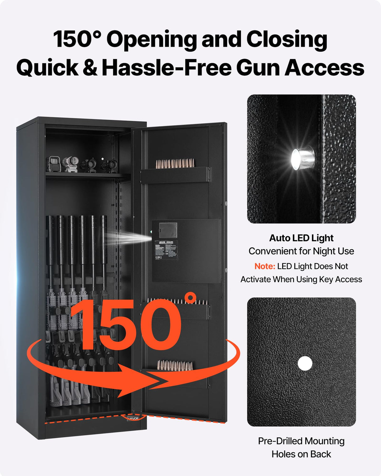 VEVOR 6-8 Gun Safe, Long Gun Cabinet for Rifles and Pistols, Quick Access Rifle Safe with 3 Ammo Slots and 2 Adjustable Racks, Large Digital Cabinet with Key and Password Lock VEVOR