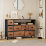 YITAHOME Dresser TV Stand with Power Outlet for 55'' TV, 9 Drawer Dresser for Bedroom, Media TV Console Table with Side Pockets & Hooks, Fabric Dresser Chest of Drawers for Bedroom, Living Room YITAHOME