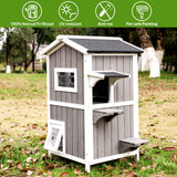 Ketive Cat House for Outdoor & Indoor Wooden Waterproof Cat Condo Cat Outdoor Enclosure with Escape Door,2 Story Kitty House ketive