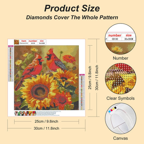 Acudotr Diamond Painting Kits for Adults, 5D DIY Cardinal Diamond Art Kits for Beginners, Full Drill Diamond Painting Kits for Home Wall Decor, Bird, 12x12 Inch Acudotr