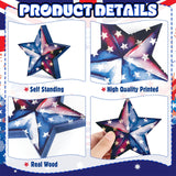 Beeveer 6 Pcs 4th of July Wooden Stars Signs Star Tiered Tray Decor Red Blue White Wood Star Shape Table Blocks for Party Home Office Table Shelf Decor for Independence Day(Patriotic Style) Beeveer