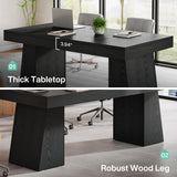 Tribesigns 55.1" W Conference Table for 4-6 People, Modern Meeting Table with Thick Tabletop and Double Trapezoidal Legs, Small Wood Seminar Desk Office Furniture for Conference Room, Black Tribesigns
