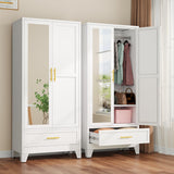 winiowa Metal Armoire Wardrobe Closet with Drawer, 71" Wardrobe Cabinet with Adjustable Shelves and Hanging Rod, Clothing Storage Cabinet Closet with Mirror for Bedroom-White winiowa