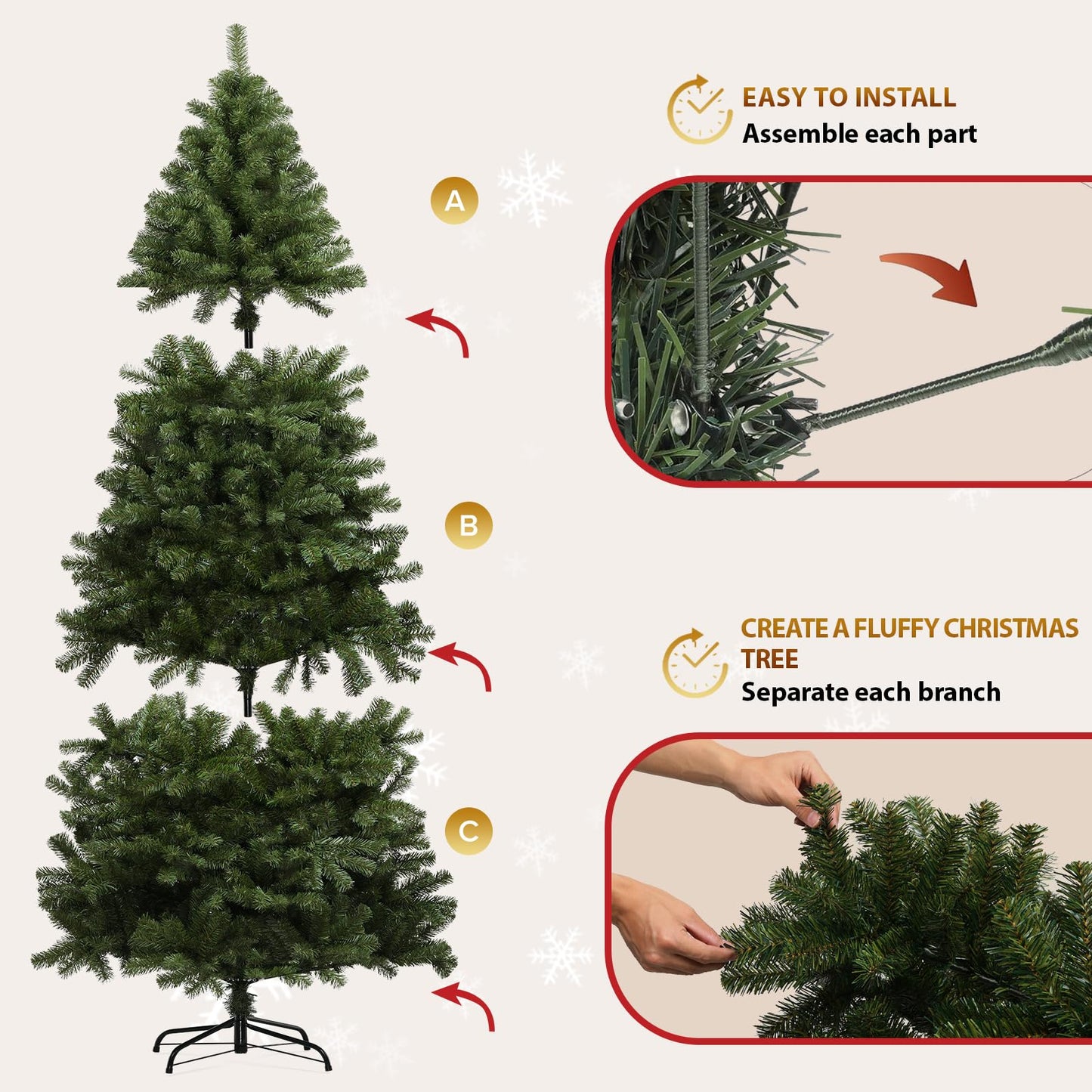 GTRACING 6.5ft Christmas Tree, Artificial Xmas Tree with 1000 Branch Tips Holiday Party Decorations 1 Minute Christmas Tree for Home Office Easy Assembly, Metal Hinges & Foldable Base