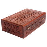 ITOS365 Handmade Wooden Keepsake Storage Case Jewelry Box Jewel Organizer - Floral Hand Carvings with Brass Inlay - Gifts for Women, 8 x 5 Inches ITOS365