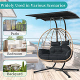 Double Egg Chair wth Stand Hammock Swing Chair Foldable Hanging Loveseat, Outdoor Hammock Egg Chair for Patio, Bedroom, Garden and Balcony (Black) VIXLON