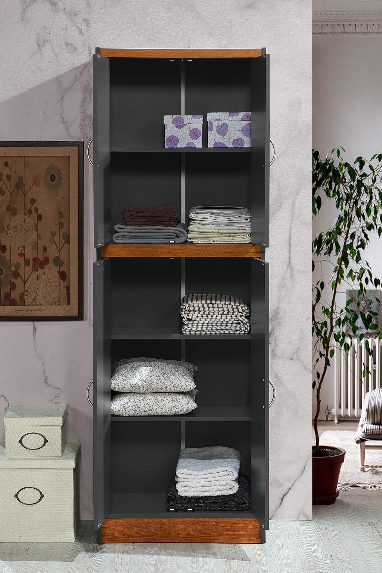 Hodedah 4-Door 4-Shelves, 5-Compartments Kitchen Pantry Hodedah