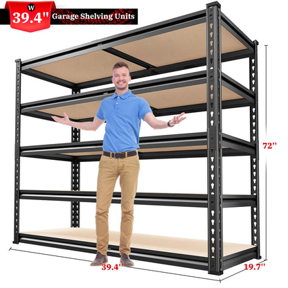 REIBII 2500LBS Garage Shelving 72''H Storage Shelves Heavy Duty Shelving 5 Tier Metal Shelves for Garage Shelves Adjustable Shelving Units and Storage for Closet Pantry Shelf, 39.4"W x 72"H x - WoodArtSupply