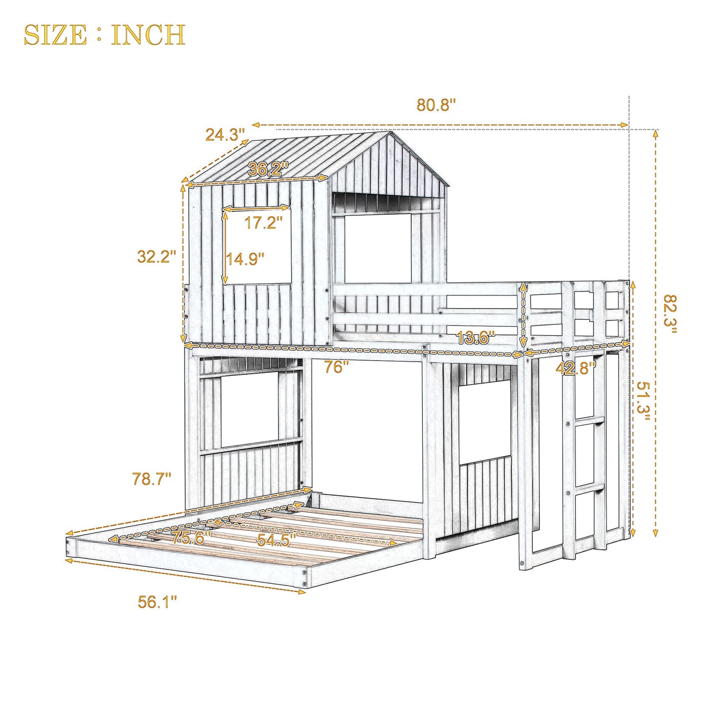 House Bunk Bed Twin Over Full with Playhouse Design for Kids - White Wood Frame by Harper & Bright Designs - WoodArtSupply